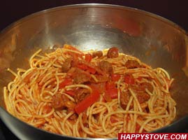 Meatballs and Red Peppers Spaghetti