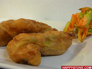 Battered Squash Blossoms Stuffed with Mozzarella Cheese - By happystove.com